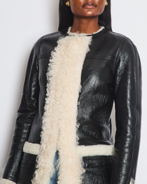 Louis Vuitton Black Leather, Shearling Lined Coat Size FR 36 (UK 8)