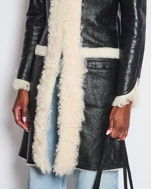 Louis Vuitton Black Leather, Shearling Lined Coat Size FR 36 (UK 8)