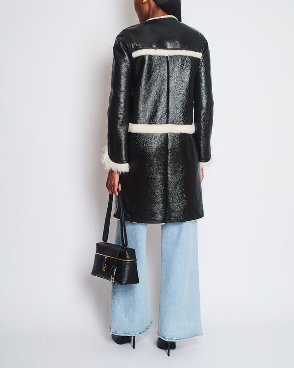 Louis Vuitton Black Leather, Shearling Lined Coat Size FR 36 (UK 8)