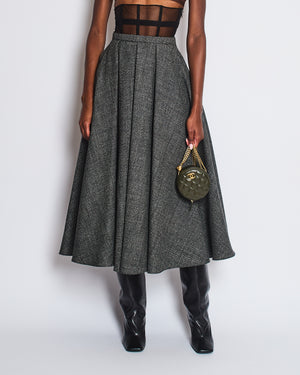 *RUNWAY* Christian Dior Grey Wool Skirt with Black Mesh Corseted Detail Size FR 36 (UK 8)