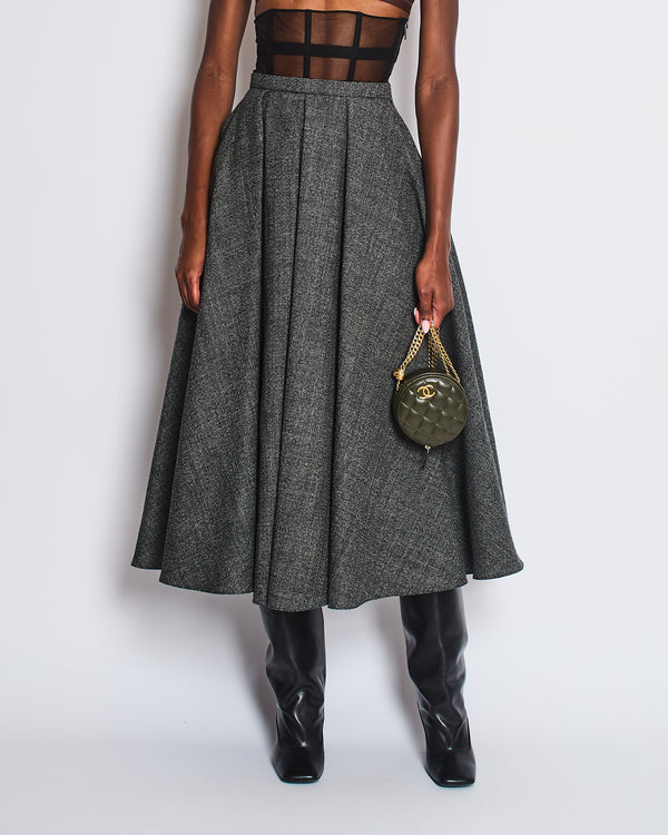 *RUNWAY* Christian Dior Grey Wool Skirt with Black Mesh Corseted Detail Size FR 36 (UK 8)