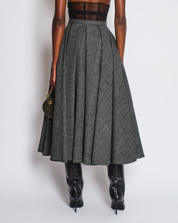 *RUNWAY* Christian Dior Grey Wool Skirt with Black Mesh Corseted Detail Size FR 36 (UK 8)