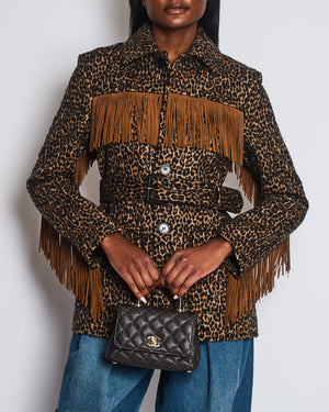 Saint Laurent Brown Wool Leopard Print Over Jacket with Suede Tassel Detail and Belt Size FR 38 (UK 10) RRP £1,950