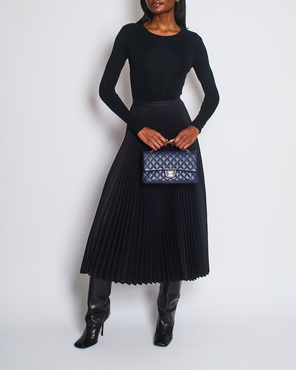 Christian Dior Navy Pleated Wool Midi Skirt Size FR 36 (UK 8)