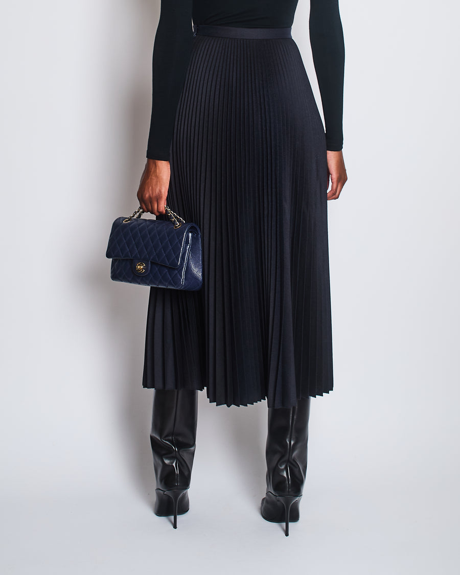 Christian Dior Navy Pleated Wool Midi Skirt Size FR 36 (UK 8)