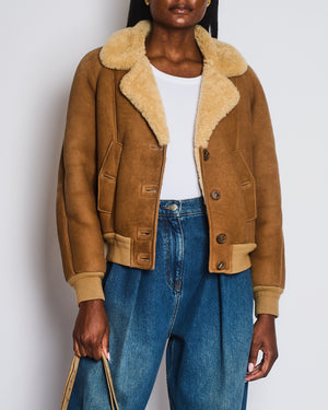 Prada Brown and Cream Shearling Jacket with Brown Buttons Size IT 38 (UK 6)