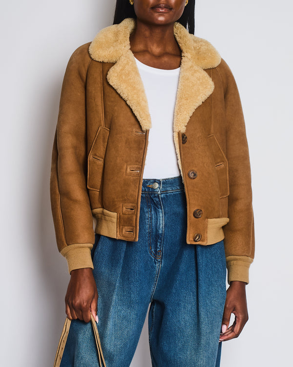 Prada Brown and Cream Shearling Jacket with Brown Buttons Size IT 38 (UK 6)