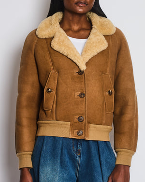 Prada Brown and Cream Shearling Jacket with Brown Buttons Size IT 38 (UK 6)