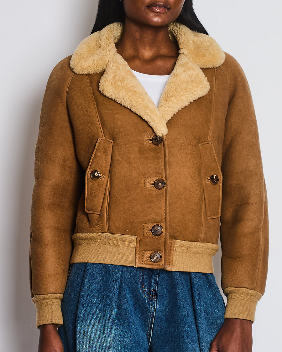 Prada Brown and Cream Shearling Jacket with Brown Buttons Size IT 38 (UK 6)