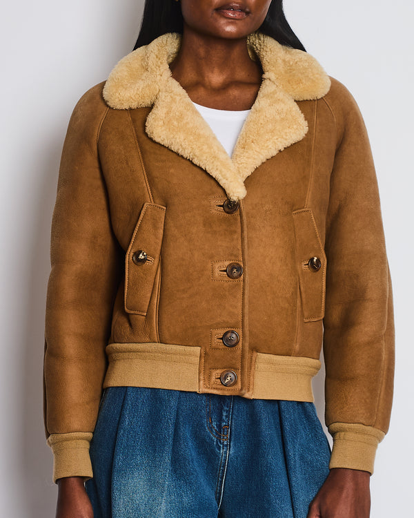 Prada Brown and Cream Shearling Jacket with Brown Buttons Size IT 38 (UK 6)