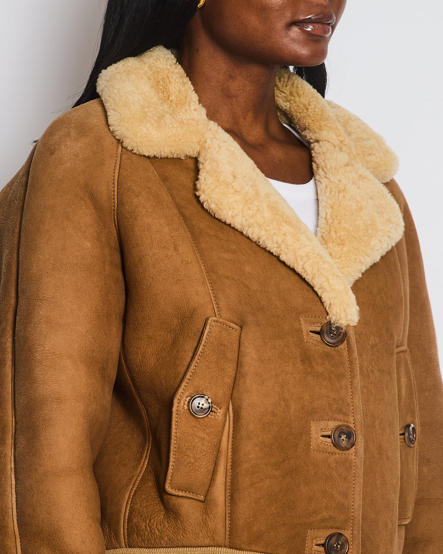 Prada Brown and Cream Shearling Jacket with Brown Buttons Size IT 38 (UK 6)