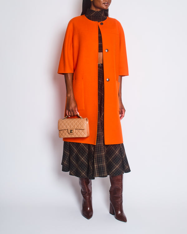 Bottega Veneta Orange Cashmere Coat with Three Quarter Sleeve Size IT 44 (UK 12)