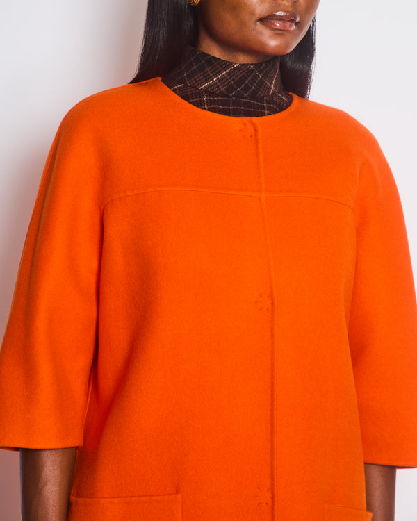 Bottega Veneta Orange Cashmere Coat with Three Quarter Sleeve Size IT 44 (UK 12)