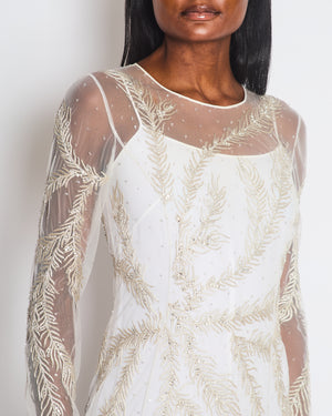 Brunello Cucinelli White Long Sleeve Feather Embellished Gown Size IT 40 (UK 8)
