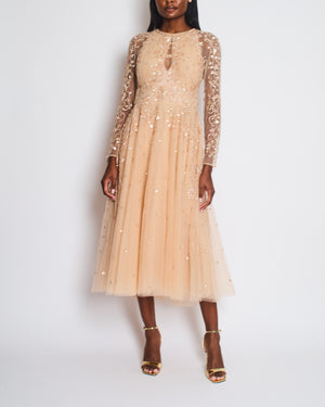 Zuhair Murad Pastel Pink Long Sleeve Embellished Mesh Gown with Open Back Detail Size FR 40 (UK 12)
