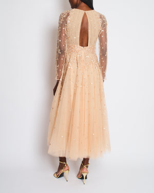 Zuhair Murad Pastel Pink Long Sleeve Embellished Mesh Gown with Open Back Detail Size FR 40 (UK 12)