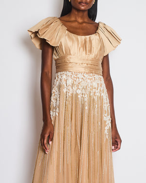 Saiid Kobeisy Tan Embellished Short Sleeve Midi Dress Size UK 8 / 10