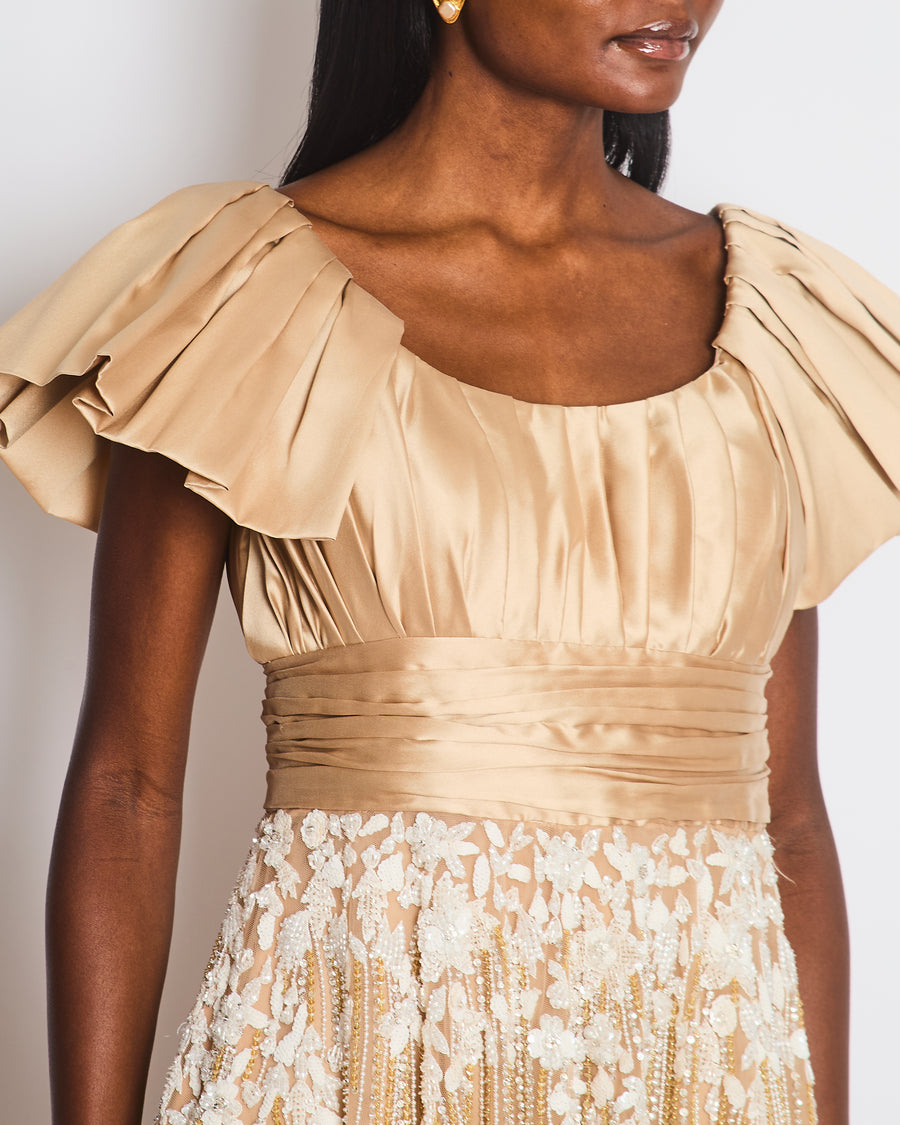 Saiid Kobeisy Tan Embellished Short Sleeve Midi Dress Size UK 8 / 10