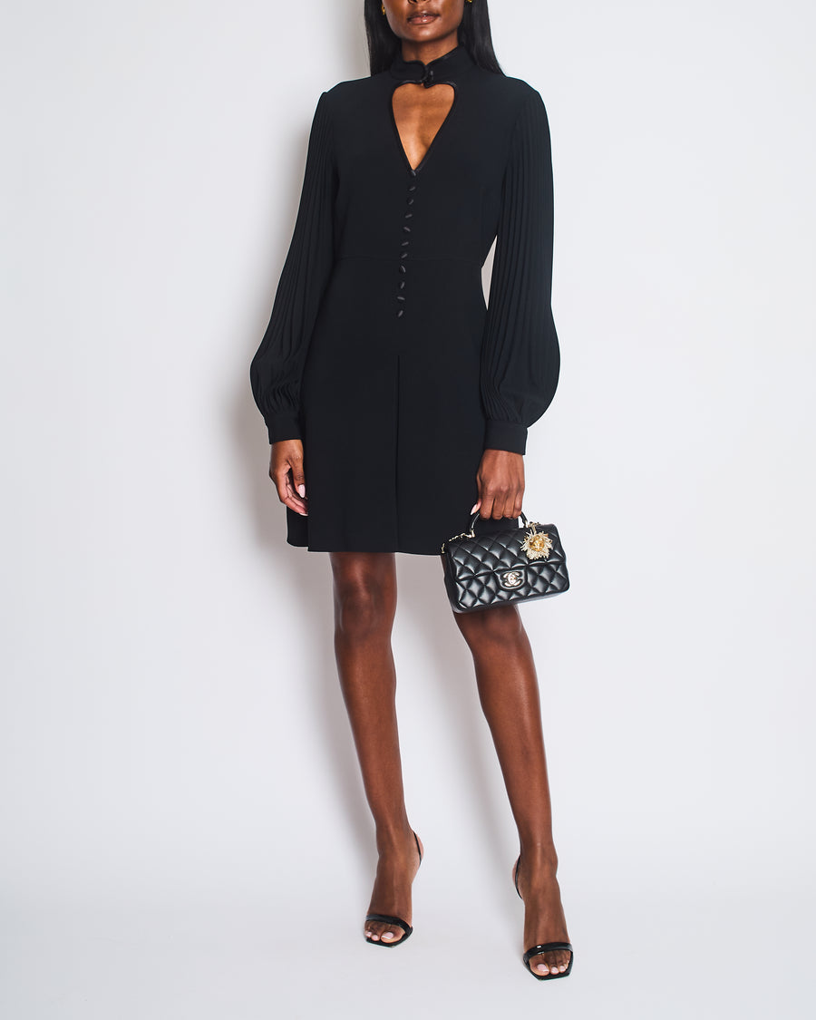 Gucci Black Button Front Dress with Heart Cut-Out Detail and Pleated Sleeve Size IT 42 (UK 10)