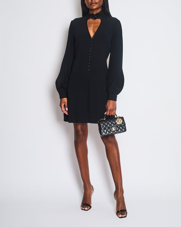 Gucci Black Button Front Dress with Heart Cut-Out Detail and Pleated Sleeve Size IT 42 (UK 10)