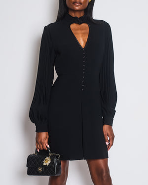Gucci Black Button Front Dress with Heart Cut-Out Detail and Pleated Sleeve Size IT 42 (UK 10)