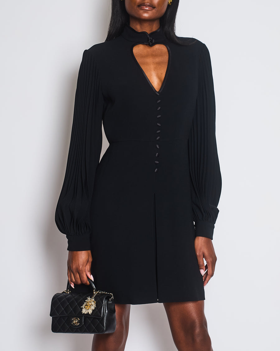 Gucci Black Button Front Dress with Heart Cut-Out Detail and Pleated Sleeve Size IT 42 (UK 10)