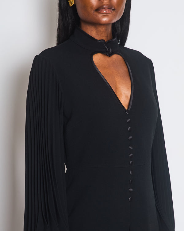 Gucci Black Button Front Dress with Heart Cut-Out Detail and Pleated Sleeve Size IT 42 (UK 10)