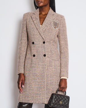 Christian Dior Pink, Burgundy Wool Tweed Coat with Embellished Patch Work Logo Size FR 40 (UK 12)