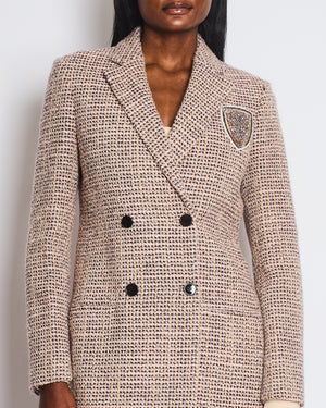 Christian Dior Pink, Burgundy Wool Tweed Coat with Embellished Patch Work Logo Size FR 40 (UK 12)