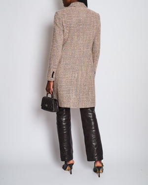 Christian Dior Pink, Burgundy Wool Tweed Coat with Embellished Patch Work Logo Size FR 40 (UK 12)