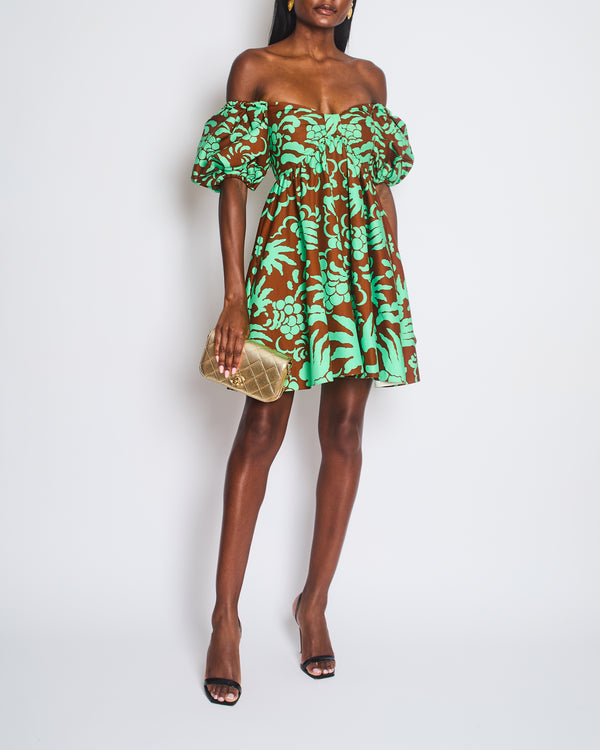 Valentino Green Balloon Sleeve Floral Mini Dress Size IT 38 (UK 6)