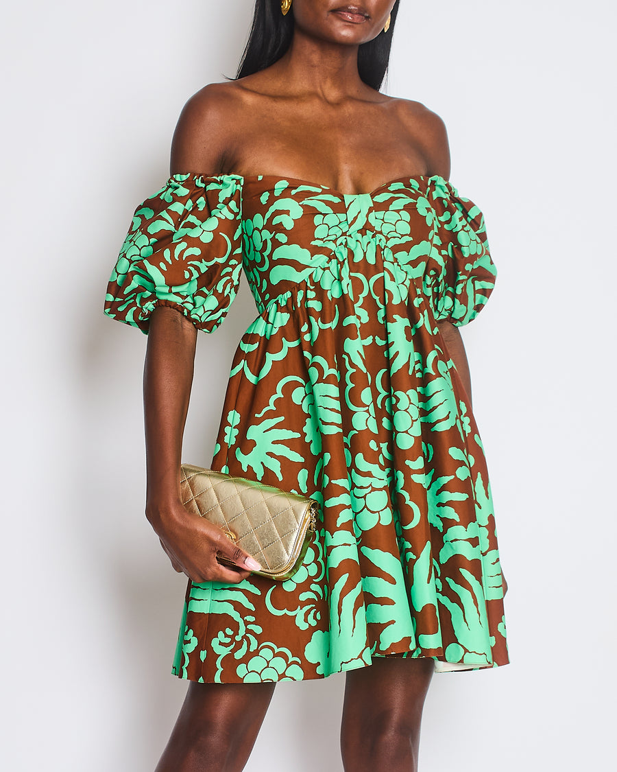 Valentino Green Balloon Sleeve Floral Mini Dress Size IT 38 (UK 6)