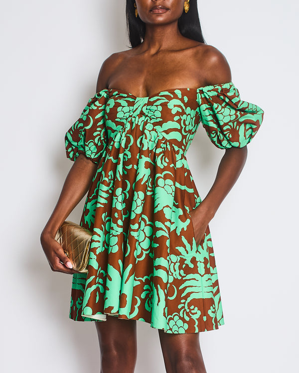 Valentino Green Balloon Sleeve Floral Mini Dress Size IT 38 (UK 6)