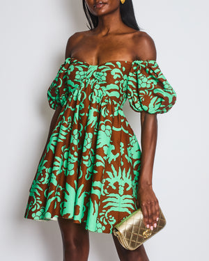 Valentino Green Balloon Sleeve Floral Mini Dress Size IT 38 (UK 6)