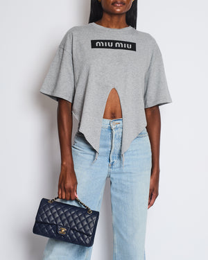 Miu Miu Grey Cropped Logo T-Shirt with Tie Detail Size S (UK 8/10)