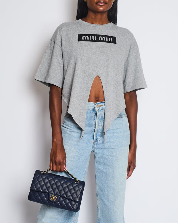 Miu Miu Grey Cropped Logo T-Shirt with Tie Detail Size S (UK 8/10)