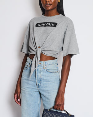 Miu Miu Grey Cropped Logo T-Shirt with Tie Detail Size S (UK 8/10)