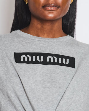 Miu Miu Grey Cropped Logo T-Shirt with Tie Detail Size S (UK 8/10)