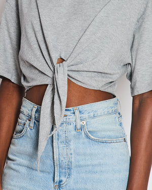 Miu Miu Grey Cropped Logo T-Shirt with Tie Detail Size S (UK 8/10)