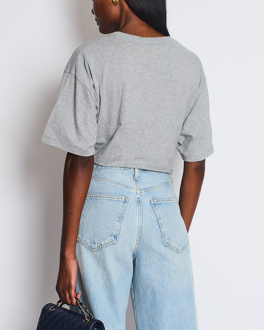 Miu Miu Grey Cropped Logo T-Shirt with Tie Detail Size S (UK 8/10)