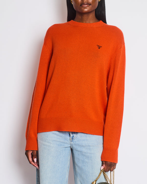 Prada Orange Knitted Jumper with Logo Detail Size IT 38 (UK 6)