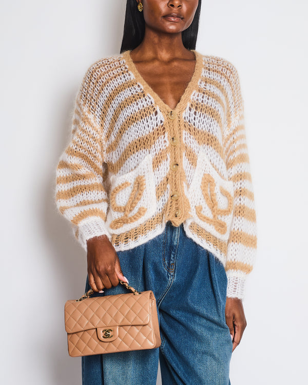Loewe Beige and White Anagram Button Down Oversized Cardigan Size XS (UK 6/8)