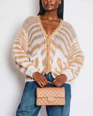 Loewe Beige and White Anagram Button Down Oversized Cardigan Size XS (UK 6/8)