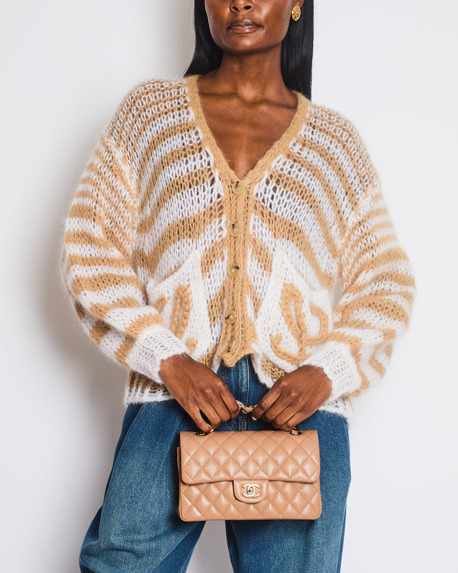 Loewe Beige and White Anagram Button Down Oversized Cardigan Size XS (UK 6/8)