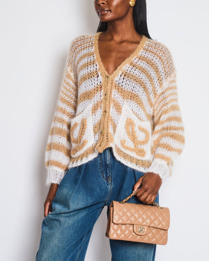 Loewe Beige and White Anagram Button Down Oversized Cardigan Size XS (UK 6/8)