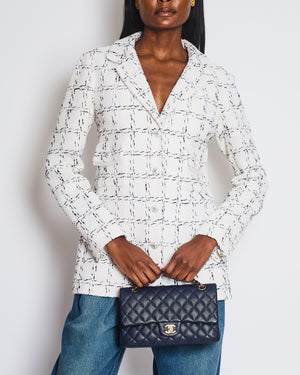 Chanel 23/S Black and White Plaid Tweed Long Line Button Down Jacket with Pocket Detail Size FR 38 (UK 10)