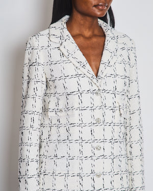 Chanel 23/S Black and White Plaid Tweed Long Line Button Down Jacket with Pocket Detail Size FR 38 (UK 10)