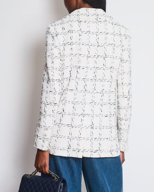 Chanel 23/S Black and White Plaid Tweed Long Line Button Down Jacket with Pocket Detail Size FR 38 (UK 10)