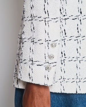 Chanel 23/S Black and White Plaid Tweed Long Line Button Down Jacket with Pocket Detail Size FR 38 (UK 10)