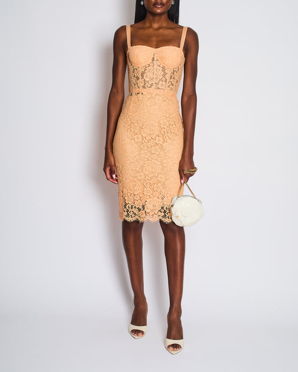 Dolce & Gabbana Peach Lace Corset Midi Dress Size IT 36 (UK 4)